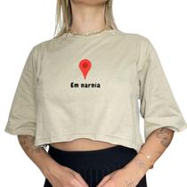 Cropped 100% Algodão Estampado Em Nárnia Modinha Estiloso Despojado