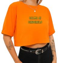 Cropped Algodão Curto Feminino Estampado Calma Ai Cinderelo Meme Engraçado Blusinha Curta Manga 3/4