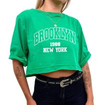 Cropped Algodão Estampado Brooklyn Manga Curta Oversized