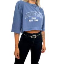 Cropped Algodão Estampado Brooklyn Manga Curta Oversized