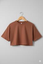 Cropped Algodão Liso Com Gola Redonda