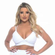 Cropped Amanda Branco Alça Dupla Com Bojo E Decote V - Nafr