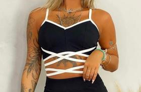 Cropped amarração preto e branco