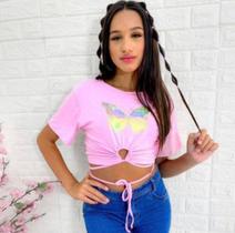 Cropped amarração rosa borboleta Cropped amarração rosa borboleta