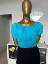 Cropped Azul de Viscose Estampa Exclusiva - Pronta Entrega - Veste 36 Cropped Azul de Viscose Estampa Exclusiva - Pronta Entrega - Veste 36