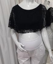 Cropped Babado E Renda Gestante PRETO Cropped Babado E Renda Gestante PRETO