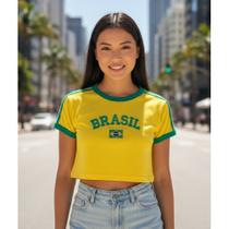 Cropped Bandeira Do Brasil Bordado Feminino retrô - Sem Estado