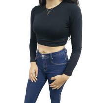 Cropped Básico Feminino Com Mangas Detalhe nas Costas Sjons Cropped Básico Feminino Com Mangas Detalhe nas Costas Sjons