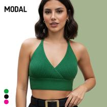 Cropped básico Trico Canelado Top Feminino alça fina Modal Cropped básico Trico Canelado Top Feminino alça fina Modal
