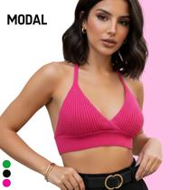 Cropped básico Trico Canelado Top Feminino alça fina Modal Cropped básico Trico Canelado Top Feminino alça fina Modal