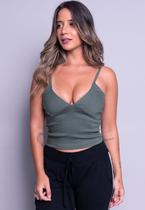 Cropped Bengaline Tecido Alça Fina Decote V Casual Cropped Bengaline Tecido Alça Fina Decote V Casual