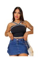 Cropped Bicolor Cruzado Com Bojo Tamanho Único Tecido Ribana