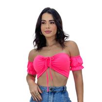 Cropped Blusa Ciganinha Manga Curta Bojo Suplex Moda Verão