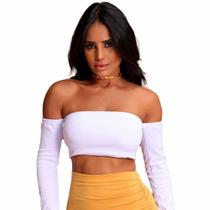 Cropped Blusa Ciganinha Ombro A Ombro Manga Longa Blogueira Cropped Blusa Ciganinha Ombro A Ombro Manga Longa Blogueira