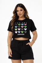 Cropped Blusa Feminina 100% Algodão Corações Stras Tamanho Único
