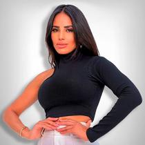 Cropped Blusa Feminina Cacharrel Um Ombro Só Manga Longa