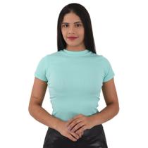 Cropped Blusa Feminina Canelada Gola Básica Top Elastano