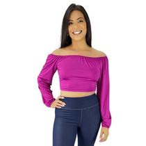 Cropped Blusa Feminina Manga Longa Suplex 3 Modos De Usar