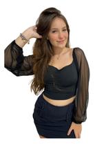 Cropped Blusa Feminina Manga Longa Tule Bufante