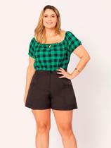 Cropped Blusa Feminina Plus Size Viscose Xadrez Blogueira - Plump