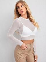Cropped Blusa Feminina Tule Transparente Manga Longa Balada Cropped Blusa Feminina Tule Transparente Manga Longa Balada