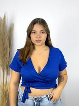 Cropped Blusa Feminino Malha Canelada Plus Size Manguinha Tamanho Grande Maravilhoso Veste até 52 Estica