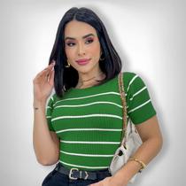 Cropped Blusa Listrada Manga Curta Tricot Modal Blogueira Cropped Blusa Listrada Manga Curta Tricot Modal Blogueira