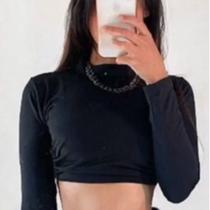 Cropped Blusa Manga Longa Canelada Estilo