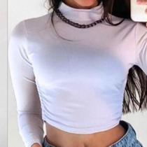 Cropped Blusa Manga Longa Canelada Estilo