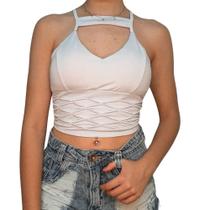 Cropped Blusa Moda Feminina Regata Malha Alça Decote Cropped Blusa Moda Feminina Regata Malha Alça Decote