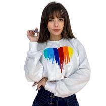 Cropped Blusa Moletom Inverno Bordado Coração Arco-íris Frio Cropped Blusa Moletom Inverno Bordado Coração Arco-íris Frio