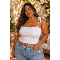 Cropped Blusa Plus Size Lastex Feminina Alcinha Regulável Confortável do 48 ao 52