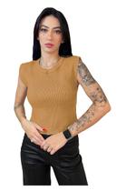 Cropped Blusa Tricot Feminina Regular Fit Gola Redonda