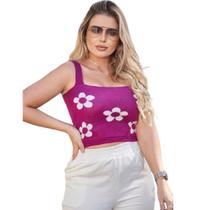 Cropped Blusas Femininas Top Flor Blogueira