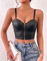 Cropped Blusinha Alcinha Retro Top Cirre material sintético Ziper Cropped Blusinha Alcinha Retro Top Cirre material sintético Ziper