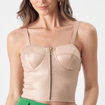 Cropped Blusinha Alcinha Retro Top Cirre material sintético Ziper