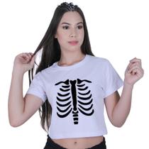 Cropped Blusinha Algodão Halloween Dia das Bruxas Esqueleto Caveira