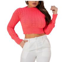 Cropped Blusinha Blusa Tricot Manga Longa Tendencia Elegance