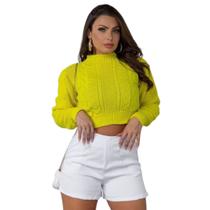 Cropped Blusinha Blusa Tricot Manga Longa Tendencia Luxo