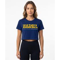 Cropped Blusinha Brasil Feminino Azul Braziline Licenciado - Cropped Blusinha Brasil Feminino Azul Braziline Licenciado -