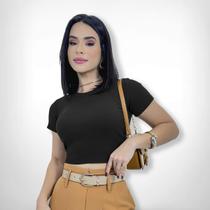 Cropped Blusinha Feminina Ribana Manga Curta Tendencia Top Cropped Blusinha Feminina Ribana Manga Curta Tendencia Top