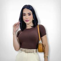 Cropped Blusinha Feminina Ribana Manga Curta Tendencia Top