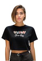 Cropped Blusinha Feminino Blusa Manga Curta Estampa Corações Moda Verão Blogueira
