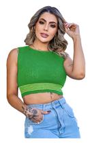 Cropped Blusinha Listras Finas Tricot Copa do Mundo Brasil