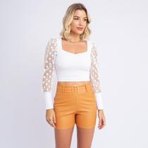 Cropped Blusinha Manga Comprida Bufante Tule Poa Bolinha Cropped Blusinha Manga Comprida Bufante Tule Poa Bolinha