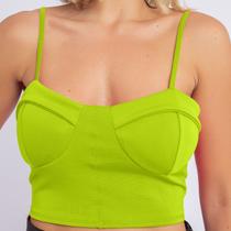 Cropped Blusinha Regata Decote Neoprene Retro Moda Verão Top
