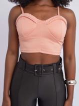 Cropped Blusinha Regata Decote Neoprene Retro Moda Verão Top