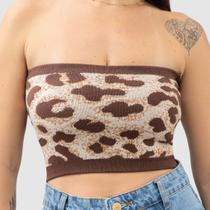 Cropped Blusinha Top Sem Manga Trico Modal Estampado Onçinha Verão