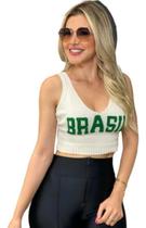 Cropped Blusinha Tricô Feminina Copa Do Mundo Brasil 2022