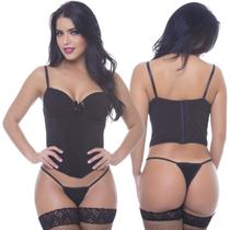 Cropped Body Corpete Preto Em Microfibra Sexy Com Lacinho Sensual Ana Cropped Body Corpete Preto Em Microfibra Sexy Com Lacinho Sensual Ana